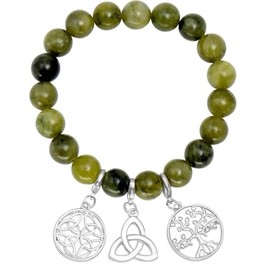Carrolls Irish Gifts Connemara Marble Triple Charm Bracelet with Tree of Life and Trinity Knot
