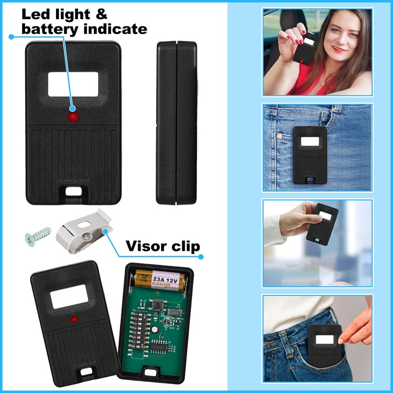 Kingdder 3 Pcs Garage Door Remote 8 Dip Switch Compatible