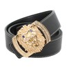 QHA Mens Womens Lion Diamond Designer Leather Belt Gold Black