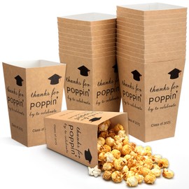 Fullhawl 50 Pcs Class of 2025 Graduation Party Popcorn Boxes 6 in Paper Containers Popcorn Boxes Graduation Treat Cookie Snack Bags for Graduation Party Favors(Brown)