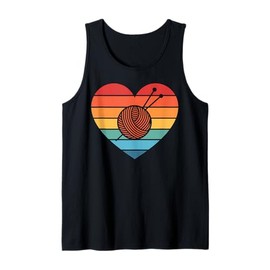 Knitting Heartbeat Retro Vintage Sunset Knitter Gift Tank Top