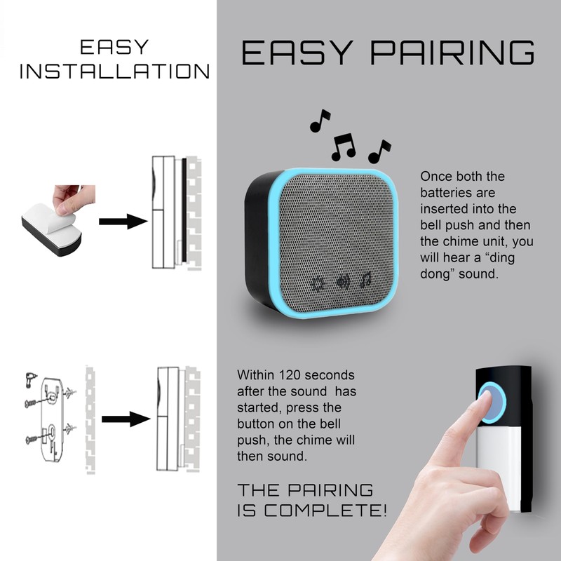 Uni-Com Wireless Portable Door Chime, 150m Operating Range, 30 Different