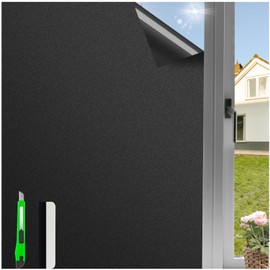 Total Blackout Window Privacy Film,Window Blackout Film Privacy Heat Control Sun Blocking,Static Cling Windows Film Black Out Window Cover,Removable House Window Tint
