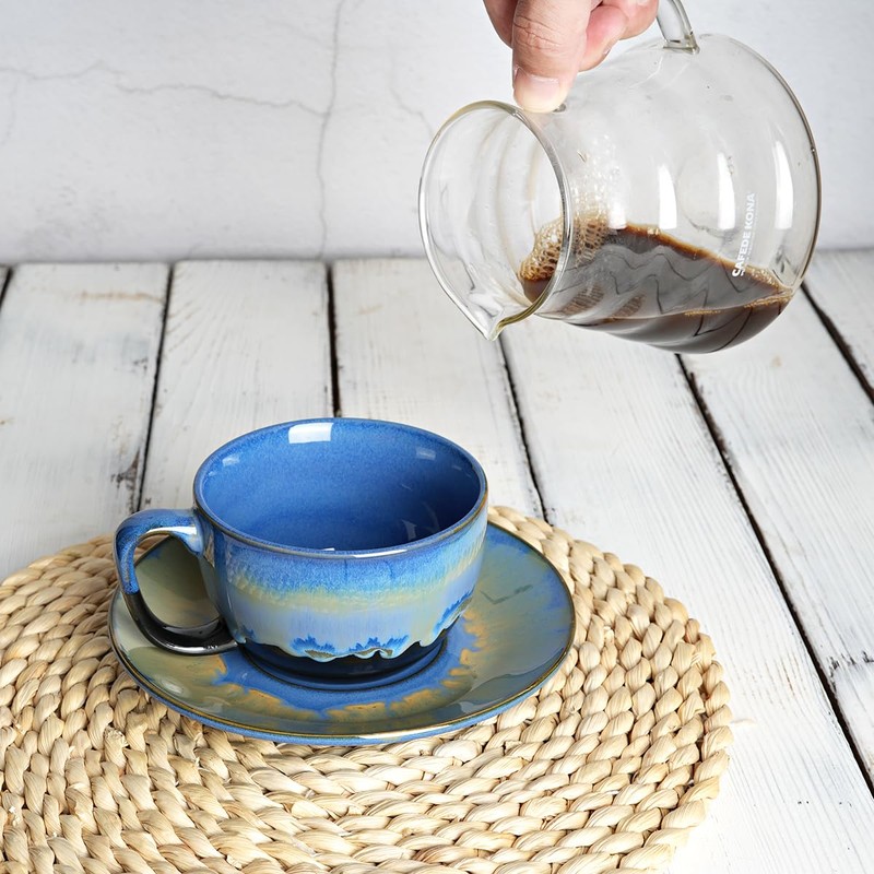 Bosmarlin Ceramic Cappuccino Cup and Saucer Set of 2, 10