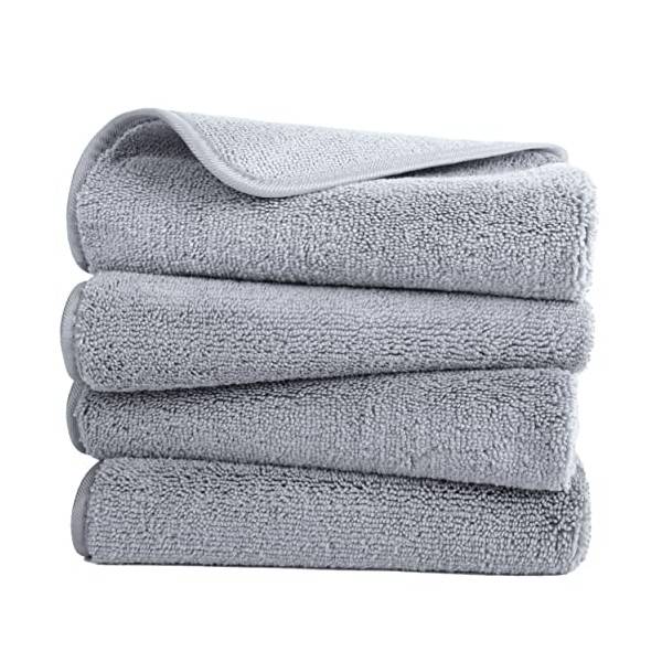 POLYTE Quick Dry Lint Free Microfibre Hand Towel, 40 x 76 cm, Set of 4 (Gray)