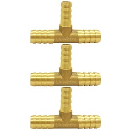Uenede 3PCS Brass 5/16" to 1/4" to 5/16" (8-6-8 mm) Barb Reducer Tee Splicer Mender Hose Barbed Fitting 3-Way Reducing Union Intersection for Water/Oil/Gas
