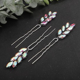 Teyglen 3pcs Crystal Bridal Hair Pins Rhinestone Hair Pieces Bride Wedding Hair Accessories Vintage Blue Red Green Rhinestone Hair Pins for Women Girls Party Prom (Ab Color)