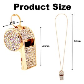 2pcs Gold Diamond Metal Bling Crystal Rhinestone Whistles with Golden Chain Lanyard Shining,Bling Whistle,Loud Sound,Sports Gift Gear for Referees,Teachers,Sports Competition,Basketball,Training
