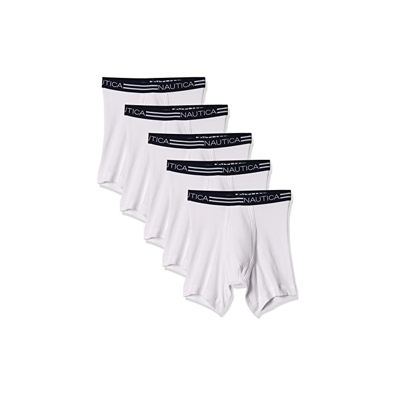 Nautica mens Classic Cotton Multipack Boxer Briefs, White- 5 Pack,