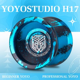 YOYOSTUDIO Yoyo Professional Responsive Yoyo H17, Dual Purpose Metal Yoyo for Kids Beginner, Unresponsive Yo yo Bearing for Adults with Removal Bearing Tool, 10 String, Case & Glove (Black and Blue)
