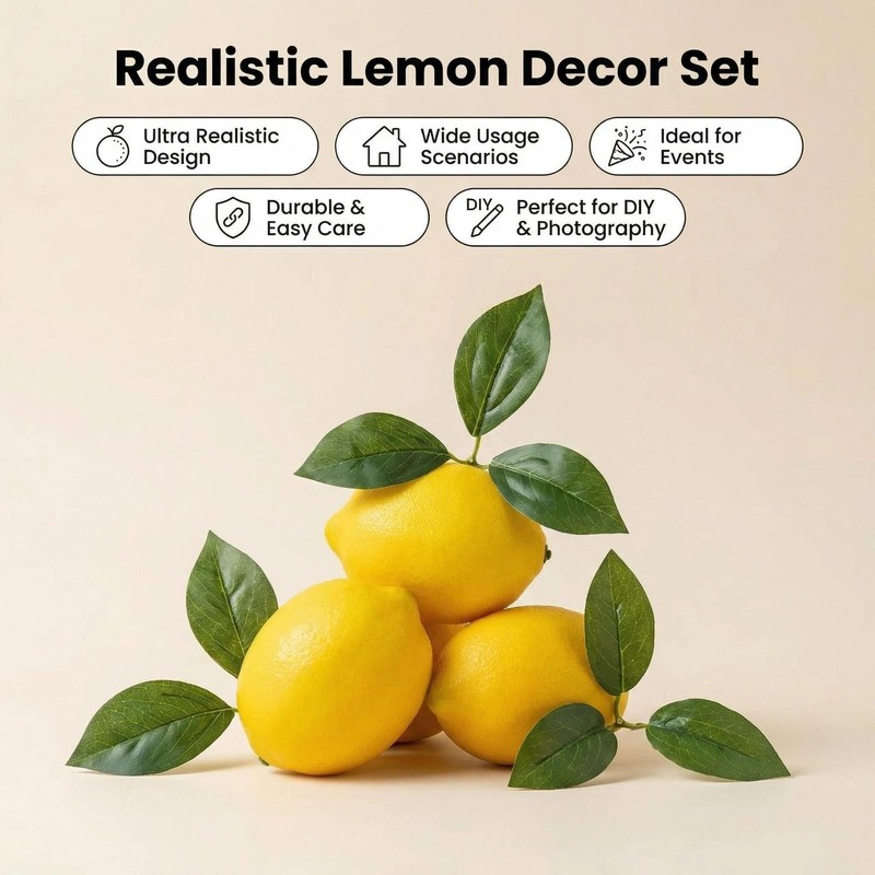 10Pcs Artificial Lemons with Leaves Lifelike Simulation Lemons Realistic Fake