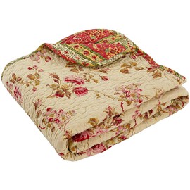 Cozy Line Home Fashions Creamy Vintage Rose Floral Printed Reversible 100% Cotton Quilted Throw Blanket 60" x 50" Machine Washable and Dryable(Vintage Floral)