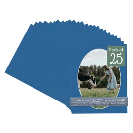 CountryArtHouse Royal Blue Acid Free 16x20 Oval Picture Frame Mat with White Core Bevel Cut for 13x18 Pictures - Fits 16x20 Frame - Pack of 25 Matboard Show Kits with Acid Free Backings & Clear Bags