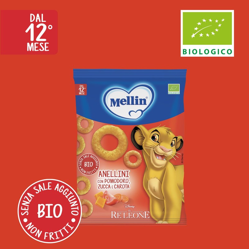 Mellin Anelli di Pomodoro, Zucca e Carota, ilReLeone, Snack Biologico,6x15g