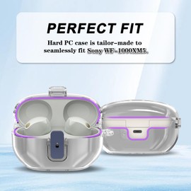 【Upgraded Lock】 Compatible with Sony WF-1000XM5 Case Cover, LED Soft TPU Super Protective Clear Shell for Sony XM5 Wireless Earbuds with Lanyard & Keychain （Clear）