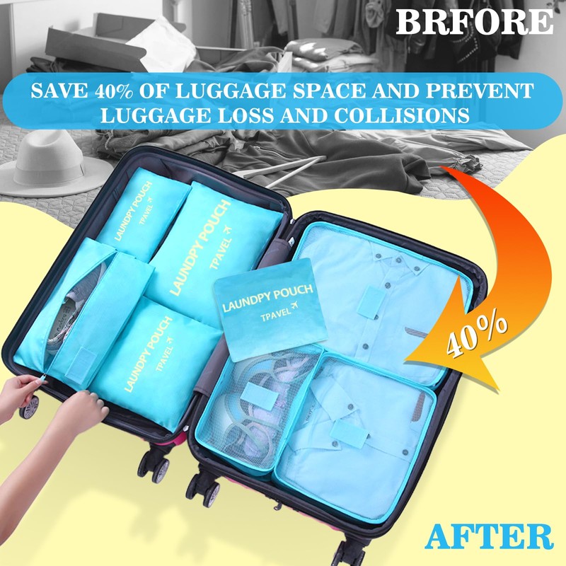 8 Set Packing Cubes for Travel Luggage Packing Bags Reusable