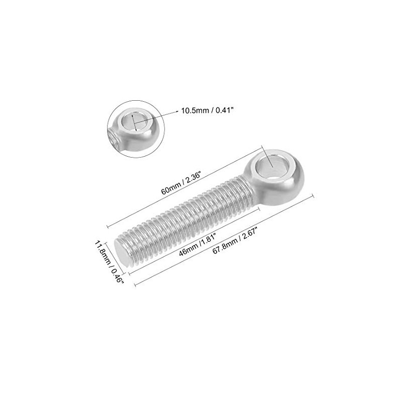 sourcing map M12 x 60mm 304 Stainless Steel Machine Shoulder