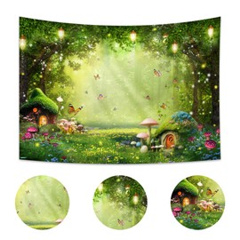 Imirell Enchanted Backdrop 5Wx3H Feet Fairy Tale Wonderland Mushroom Greenery Woodland Butterfly Flower Polyester Fabric Spring Nature Photography Backgrounds Photo Shoot Decor Props Decoration