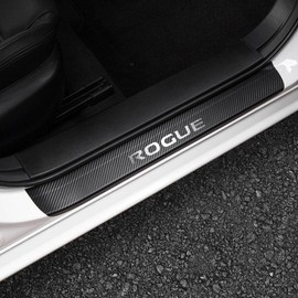 LEXLEY,with Rogue Logo for Nissan 2014-2026 Rogue 2017-2022 Rogue Sport Carbon Fiber Style Leather Door Sill Protector Anti-Dirty Scuff Plate Cover Guard Sills Protector Trim.4PCS-Silver