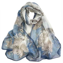Acotavie Scarfs for Women Lightweight Scarves Fashion Print Floral Pattern Sheer Scarf Shawl Wraps (flower blue)