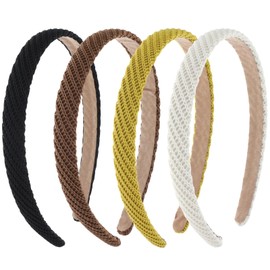 4Pcs Headbands for Women Non Slip - Thin Fabric Headbands for Women, Thin light Fabric Headband, Fashionable Non-Slip Knitted Hairbands in Solid Colors, Gold Hair Accessories for Valentine's Day