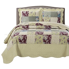 7- Pcs Bed Spread Set- California King -Tania-Printed Quilted Wrinkle-Free Microfiber Includes 3-Pcs Coverlets Set and 4-Pcs Sheet Set