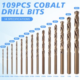 Otoolling 109 Pcs Cobalt Drill Bits Set 1/16"-3/8" Twist Drill Bits for Hardened Metal Stainless Steel, Wood, Cast Plastic with Plastic Index Storage Case for Man Father's Dad Day Gift Set