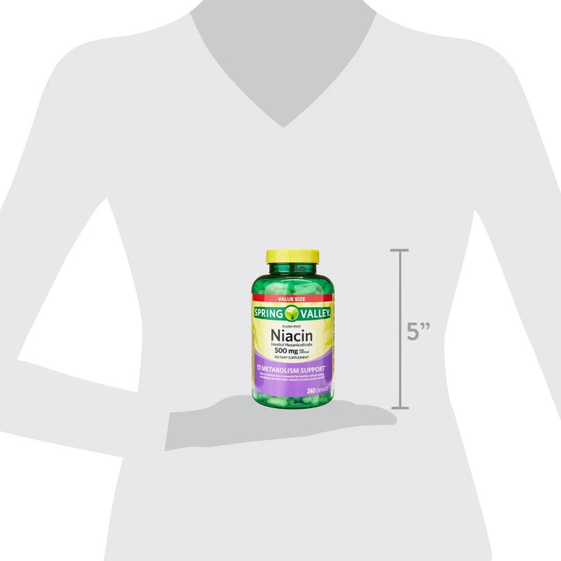 Spring Valley Niacin Metabolism Support Dietary Supplement Capsules, 500 mg,