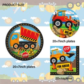 Construction Party Tableware Construction Truck Birthday Party Decorations | Serve 20 Guest Transport Vehicle Party Plates Napkins Construction Themed Party Supplies for Boy Kids