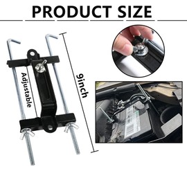Kewucn - Soporte de batería ajustable, kit de soporte de amarre de batería de coche, barra transversal universal con tornillo J inoxidable, accesorios de fijación de batería de automóvil para automóviles, SUV, RV (pernos de 9 pulgadas)