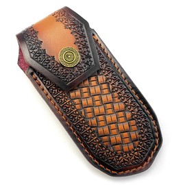 Premium Knife Sheaths 4.5" Pocket Folding Knife Sheath for Belt,Leather Pouch Leather Sheath Exquisite Patterns Case Outdoor Camping EDC