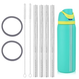 8pcs Metal Straw Replacement for Owala Water Bottle 40oz with 2 Straw Cleaning Brushes and Washers Gasket, Reusable Stainless Steel Straw Seal Ring Compatible with Owala Water Bottle Accessories Part