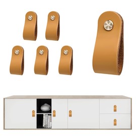Leather Handles for Dresser 6 Pack Drawer Pulls and Knobs Soft Cabinet Handles Upgrade The Look of Furniture Perfect Replacement of Metal Hardware (Single Hole)