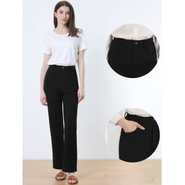 Allegra K Work Pants for Women's High Waist Straight Slacks Yoga Stretch Business Work Trousers Medium Black