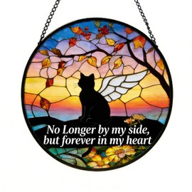 Cat Memorial Suncatcher Stained Glass Window Hanging Cat SunCatcher Memorial Ornaments Memorial Gifts for Loss of Cat Pet Loss Sympathy Gift Stained Glass Kit 7.8 in Cat Decor