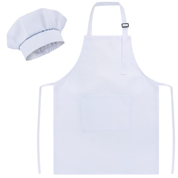 Sunland Kids Apron And Hat Set Children Chef Apron For Cooking Baking Painting White