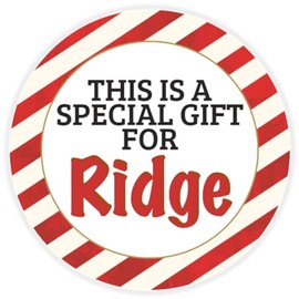 This is a Gift for Ridge - Circle Sticker Decal 3 Inch - Candy Cane Merry Christmas Gift Tag Present Tree Holiday Custom Name Santa Claus