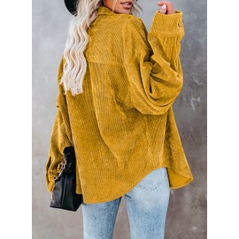 Dokotoo Womens Soft Cuffed Sleeve Corduroy Collar Shirts Long Plus Size Button Down Blouse Tops XL Yellow