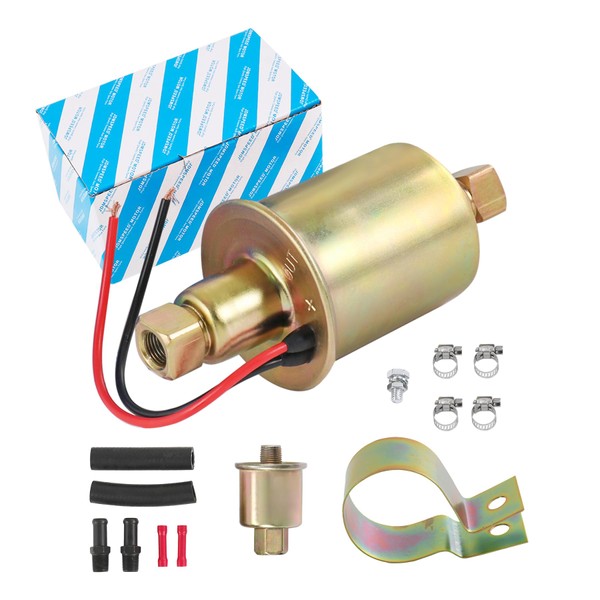 Universal Electric Fuel Pump E8012S Low Pressure 5-9 PSI 12V Inline Transfer Diesel Fuel Pump Replacement For Gasoline Diesel Carburetor Engine With Installation Kit 30 GPH 5/16 Inch P60430 FD0002