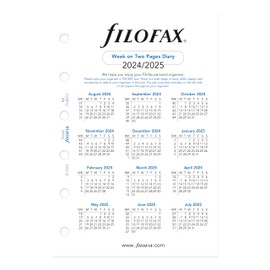 Filofax Calendar Diary Refill, Pocket Size, Week-to-View, Academic, White Paper, Unruled, English, August 2024 to July 2025 (C68252-25)