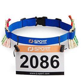 RJ-Sport Triathlon Race Number Belt, Running Strap with Numbers & 6 Gel Holders for Jogging, Cycling, Marathons