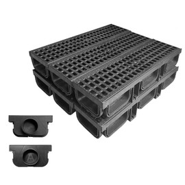 Natotela HDPE Channel Drain with Grates-19.7x5.5x3.7 in. Trench Drain System, 6 Pack Total Length 118.2 in, Yard Drainage System with 2 Outlet Adapters for Outdoor,Yard Fence,Sidewalk,Patio