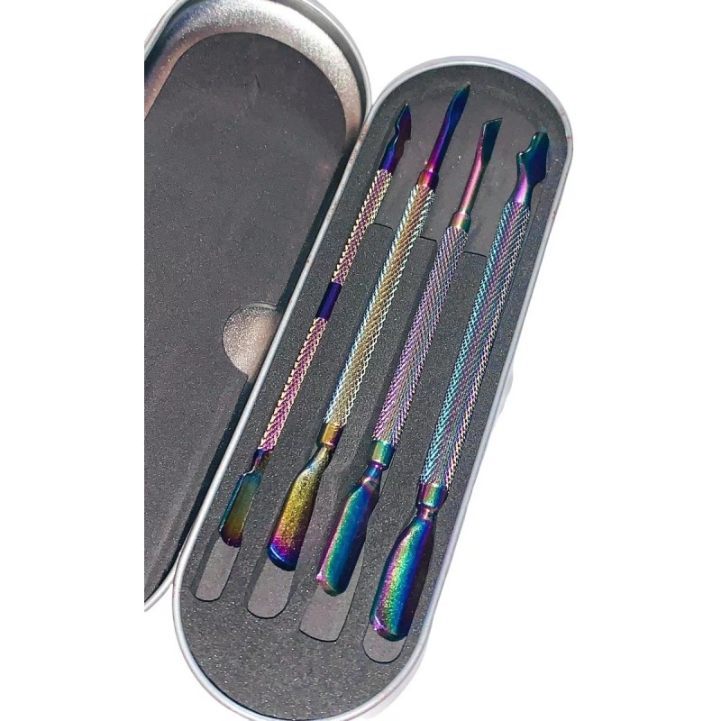 Alfatodo Pinkiou Acero Remover Cutícula Uñas Doble Extremo Set 4