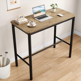 Farini 47 inch Bar Table, Bar Height Pub Table, Counter Height Bar Table, Rectangular Dining Counter Tables with Metal Legs,Brown