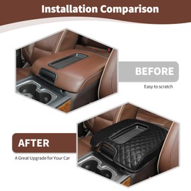 RT-TCZ Center Console Cover Armrest Pad PU Leather for Chevy Silverado Suburban GMC Sierra 2014-2017 Black Liner