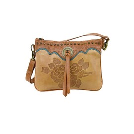American West Women's Texas Rose Crossbody Bag Tan One Size