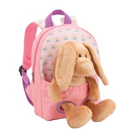 NICI 61763 Backpack 21 x 26 cm Pink with Plush Toy Rabbit 25 cm Removable Plush Toy Soft Fluffy Nursery Backpack with Cuddly Toy for Boys and Girls