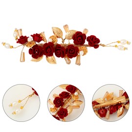 Red Rose Hair Clip - Wedding Hair Accessories for Women, Red Hair Clips, Burgundy Hair Accessories, Red Flower Hair Clip,Red Hair Accessories,Bridal Floral Side Clip for Women Wedding Hair Accessories