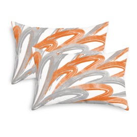 CaliTime Throw Pillow Cases Pack of 2 Cozy Fleece Two-Tone Abstract Feather Decorative Cushion Covers for Couch Bed Sofa Farmhouse Decoration 12 X 20 Inches Orange Grey