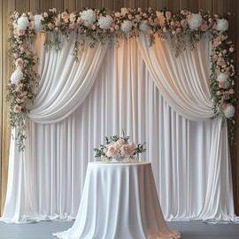 10x10FT White Backdrop Curtain for Wedding Parties Wrinkle Free White Curtain Backdrop for Baby Shower White Drapes for Birthday Party Photography Background Soft Fabric 5ft x 10ft, 2 Panels